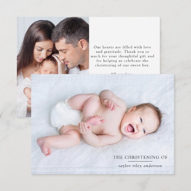 Carte De Remerciements Photo Baptême Christening (Devant / Derrière)