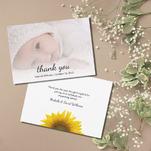 Carte De Remerciements Photo bébé Tournesol moderne Simple Douche