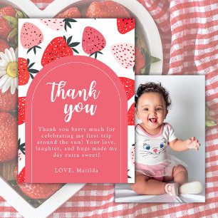 Carte De Remerciements Photo Berry Premier anniversaire 1er Arc de fraise
