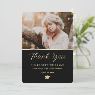 Carte De Remerciements Photo Black Gold Elegant Modernisation Graduation