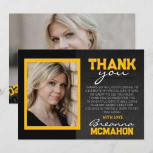 Carte de remerciements photo Black & Gold Graduati