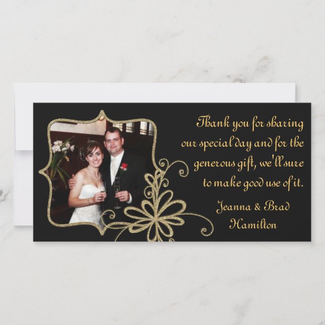 Carte de remerciements photo Black & Gold Mariage (Devant)