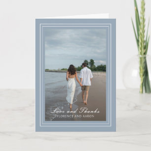 Carte De Remerciements Photo Bleu Dusty traditionnelle Mariage intemporel