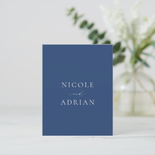 Carte De Remerciements Photo Bleue de la Marine Classique Mariage élégant