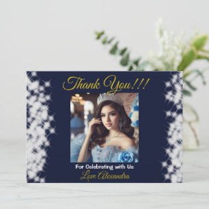 Carte De Remerciements Photo Bleue Marine Boho Quinceañera Espagnol Faveu