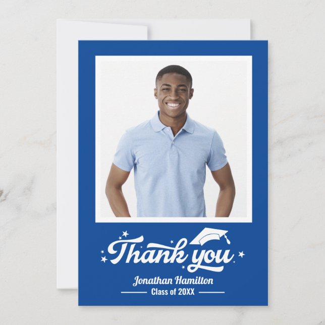 Carte de remerciements photo Blue Graduation (Devant)