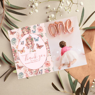 Carte De Remerciements Photo Boho Fairy First Girl's 1st Birthday