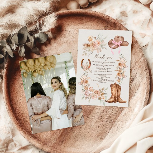 Carte De Remerciements Photo Boho Floral Western Fête des mariées (Créateur téléchargé)