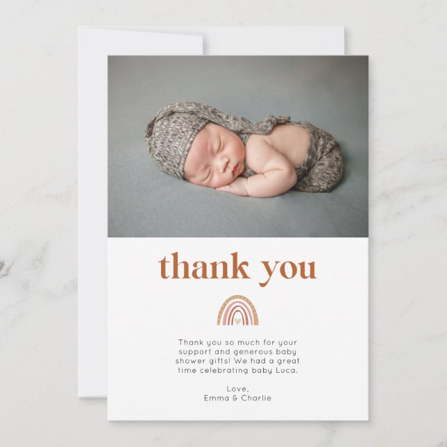 Carte de remerciements photo Boho Rainbow Baby sho (Devant)