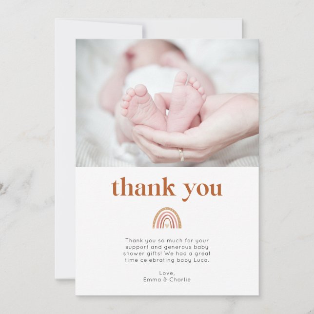 Carte de remerciements photo Boho Rainbow Baby sho (Devant)