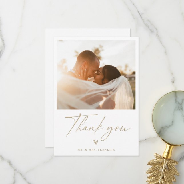 Carte de remerciements photo Boho Script Mariage m (Devant/Arrière en situation)