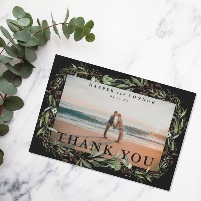 Carte De Remerciements Photo Botanique d'or noir Premium Eucalyptus (Créateur téléchargé)