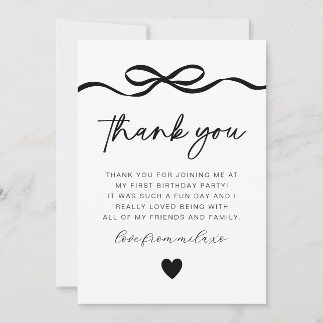 Carte De Remerciements Photo Bow 1er anniversaire (Devant)