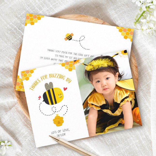 Carte De Remerciements Photo Bumble Bee Cute Kawaii Anniversaire Buzday P (Créateur téléchargé)