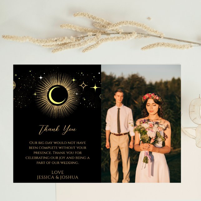 Carte De Remerciements Photo céleste de la Lune de Soleil Mystique Noir (Créateur téléchargé)