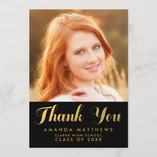 Carte de remerciements photo Chic Gold Black Gradu