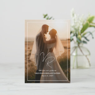Carte De Remerciements Photo chic noir et blanc Mariage moderne