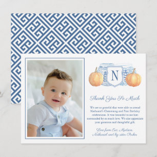 Carte De Remerciements Photo Citrouille Bleu Et Blanc Intelligent Enfant 