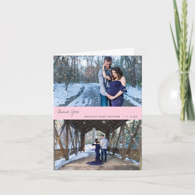 Carte De Remerciements Photo Collage Baby shower rose (Devant)