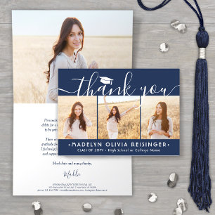 Carte De Remerciements Photo Collage Nouvelle adresse Navy Blue Graduatio