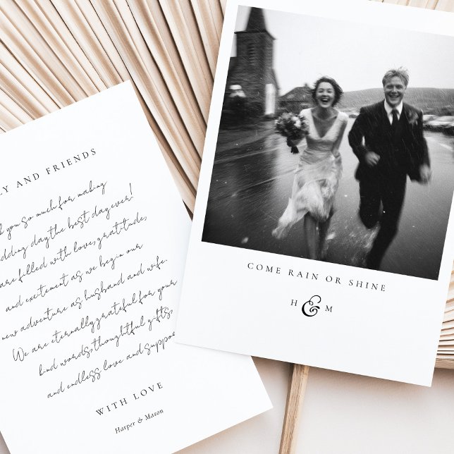 carte de remerciements photo "COME RAIN OR SHOING" (Créateur téléchargé)