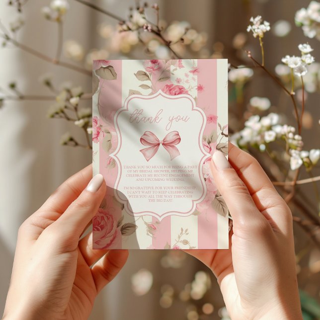 Carte De Remerciements Photo Cute Pink Bow Fête des mariées (Créateur téléchargé)