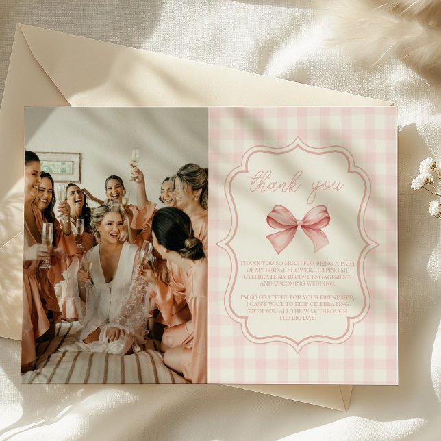 Carte De Remerciements Photo Cute Pink Bow Fête des mariées (Créateur téléchargé)
