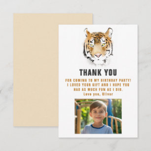 Carte De Remerciements Photo d'anniversaire à tête de tigre aquarelle