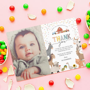 Carte De Remerciements Photo d'anniversaire à thème de ferme pour enfants