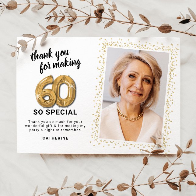 Carte De Remerciements Photo d'anniversaire adulte du 60e siècle (Créateur téléchargé)