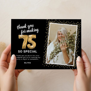 Carte De Remerciements Photo d'anniversaire adulte moderne 75e