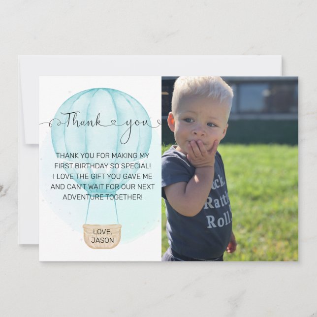 Carte De Remerciements Photo d'anniversaire Bleu Onederful 1 an (Devant)