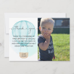 Carte De Remerciements Photo d'anniversaire Bleu Onederful 1 an