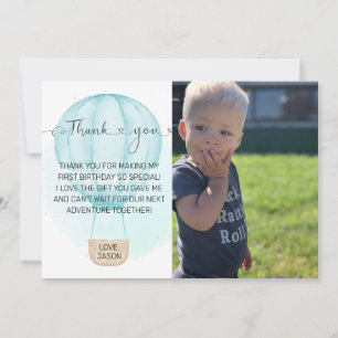 Carte De Remerciements Photo d'anniversaire Bleu Onederful 1 an