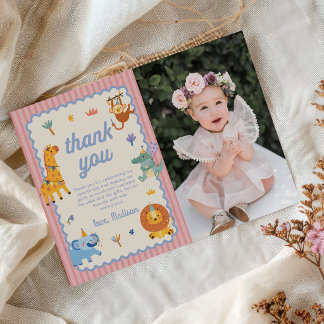 Carte De Remerciements Photo d'anniversaire de 1 an d'une fille avec des 