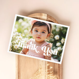 Carte De Remerciements Photo d'anniversaire de 1 an pour enfants Retro Mo