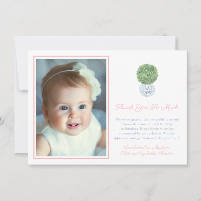 Carte De Remerciements Photo d'anniversaire de baptême de la fille Poted  (Devant)