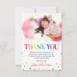 Carte De Remerciements Photo d'Anniversaire de enfant coloré