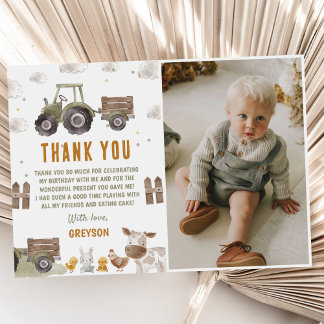 Carte De Remerciements Photo d'anniversaire de ferme avec tracteur