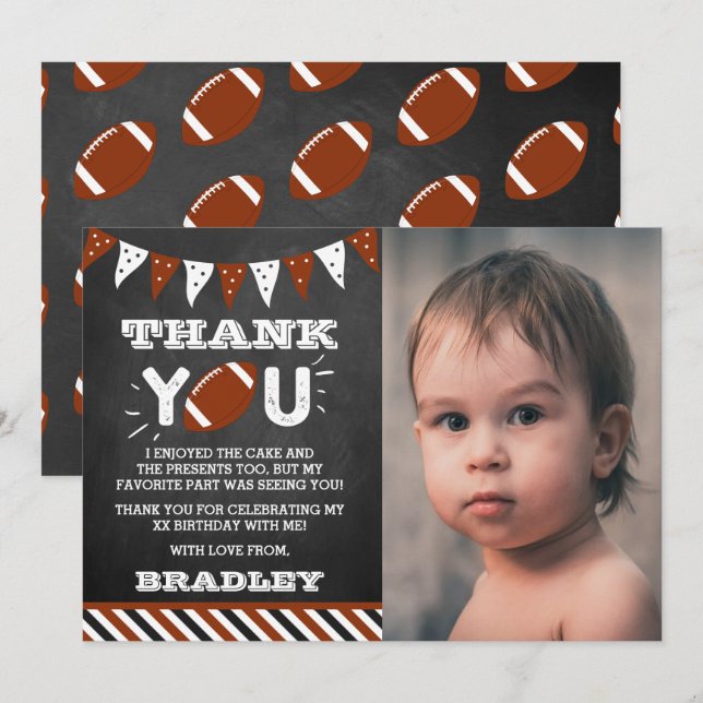 Carte De Remerciements Photo d'anniversaire de football pour tout âge (Devant / Derrière)