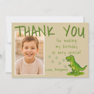 Carte De Remerciements Photo d'anniversaire de garçon avec T-Rex Dinosaur