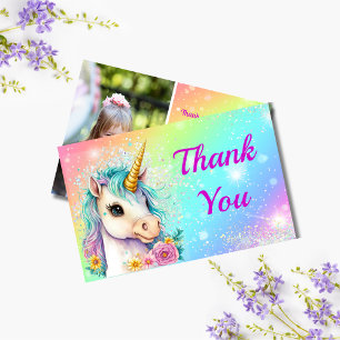 Carte De Remerciements Photo d'anniversaire de la licorne magique