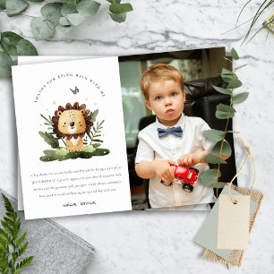 Carte De Remerciements Photo d'anniversaire de lion d'animal de jungle tr
