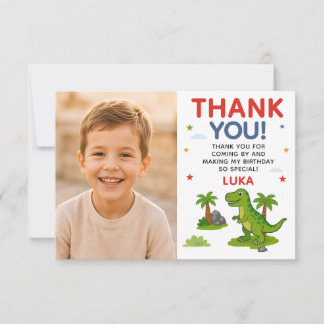 Carte De Remerciements Photo d'anniversaire de naissance de dinosaure mig