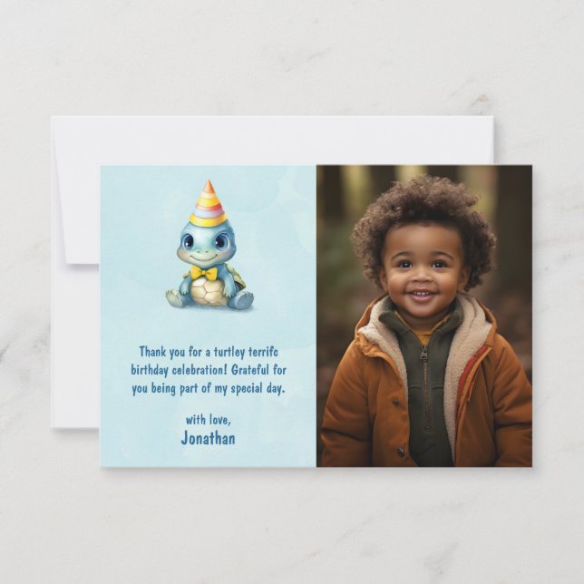 Carte De Remerciements Photo d'anniversaire de naissance de tortue aquare (Devant)
