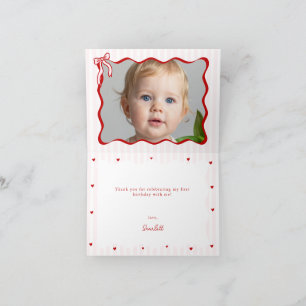 Carte De Remerciements Photo d'anniversaire de petit cœur doux rose rouge