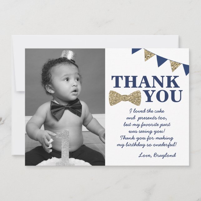 Carte De Remerciements Photo d'anniversaire de premier anniversaire de M. (Devant)