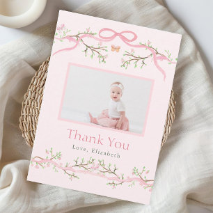 Carte De Remerciements Photo d'anniversaire des 1 an de printemps en rose