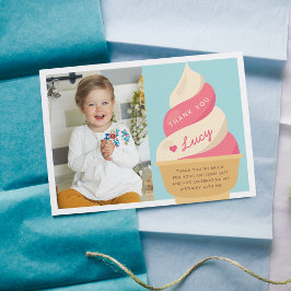 Carte De Remerciements Photo d'anniversaire des enfants avec glace à la v