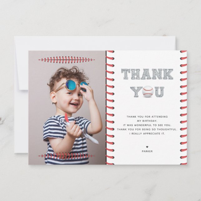 Carte De Remerciements Photo d'anniversaire du baseball (Devant)